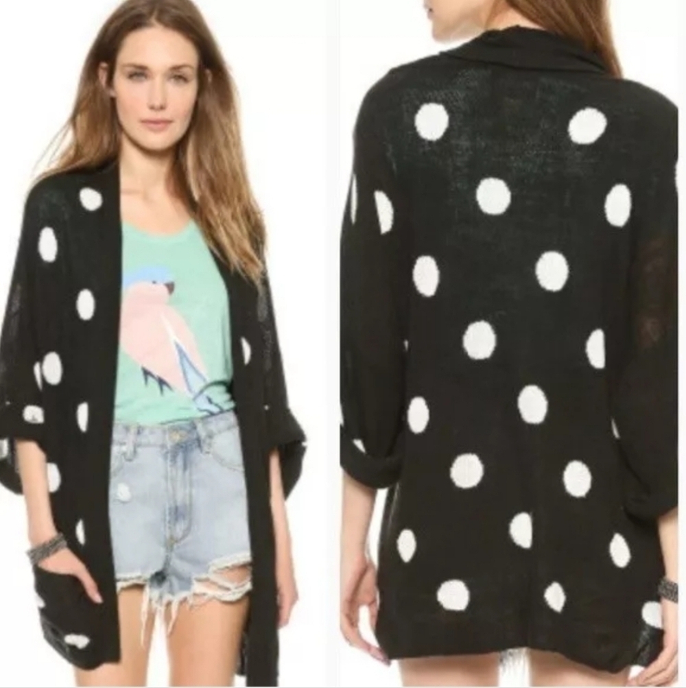 Wildfox Black & White Polkadot Oversized Slouch Sweater